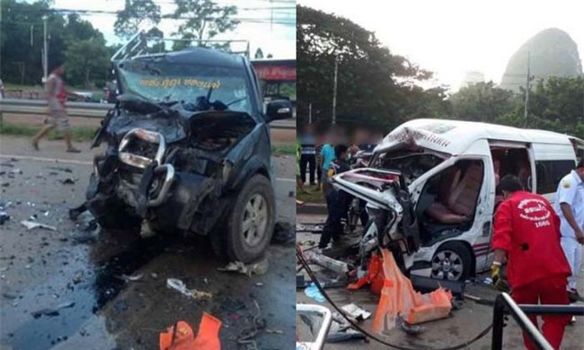 Thái Lan: Xe khách 16 chỗ đâm vào xe bán tải làm 4 người thiệt mạng, trong đó có một phụ nữ người Việt - Ảnh 1.