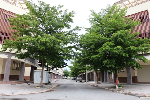 Cả khu nhà phố xây sẵn nhưng chỉ có vài nhà có người ở.