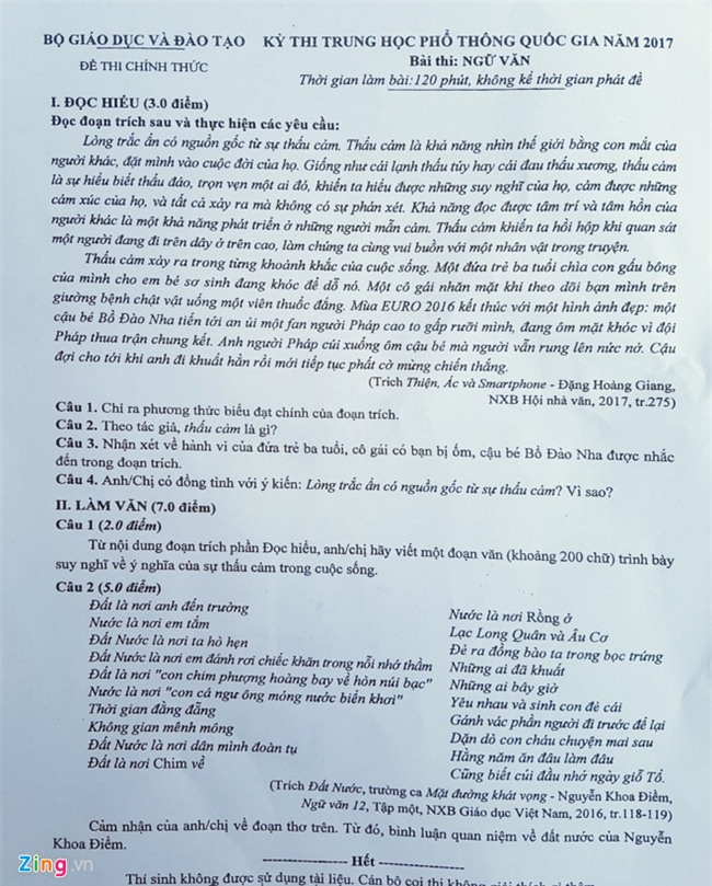 De thi, bai giai mon Van THPT quoc gia 2017 hinh anh 1