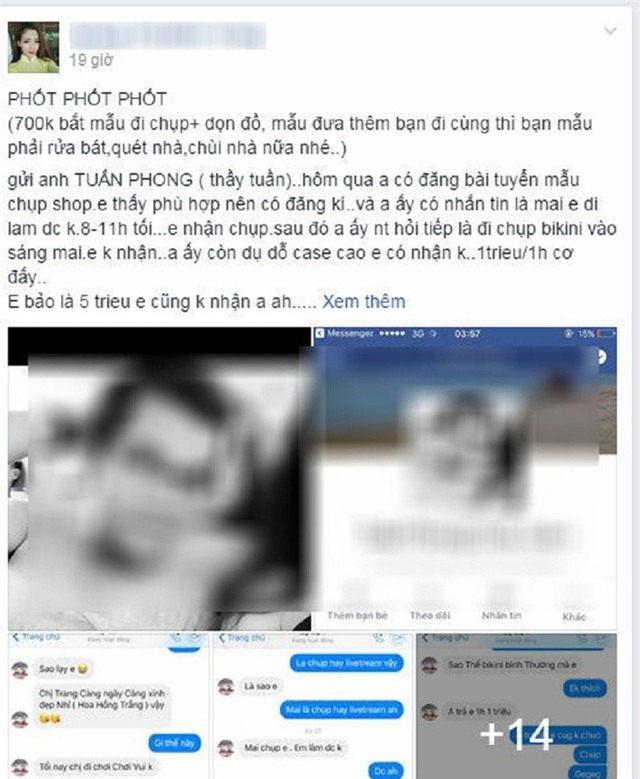 Tài khoản M. T chia sẻ đoạn tin nhắn “bóc phốt” nháy