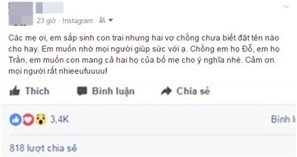 Cười không nhặt được mồm với cái kết đắng của mẹ bầu khi nhờ dân mạng đặt tên cho con trai sắp chào đời - Ảnh 2.