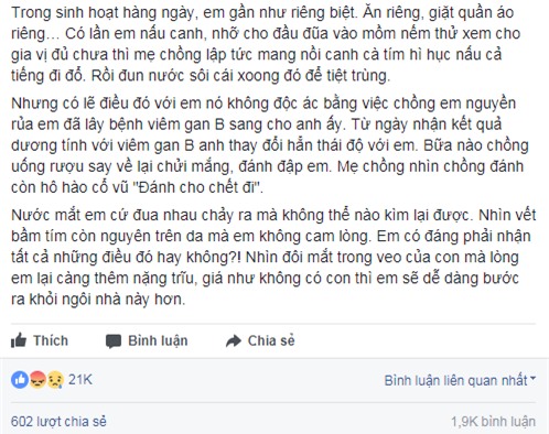 Mẹ trẻ uất nghẹn vì bị cả nhà chồng ghẻ lạnh, mẹ chồng cấm không cho con bú vì bị viêm gan B - Ảnh 4.