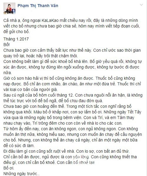 Ốc Thanh Vân, MC Ốc Thanh Vân, bố Ốc Thanh Vân, bố Ốc Thanh Vân qua đời