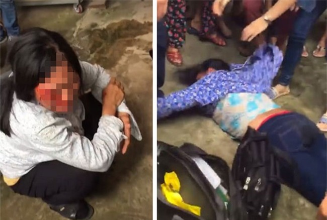 Bà Bảy và bà Phúc bị người dân ở Sóc Sơn hành hung vì nghi bắt cóc trẻ con.