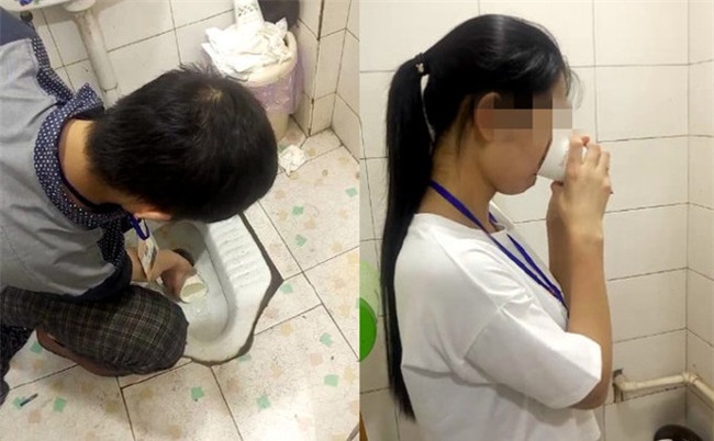 Làm việc kém hiệu quả, nhân viên Trung Quốc bị bắt uống nước trong bệ xí xổm
