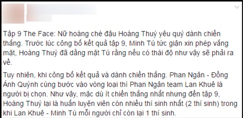 Lộ kết quả Hoàng Thùy thắng, loại thí sinh đội Lan Khuê trong tập 9 The Face-1