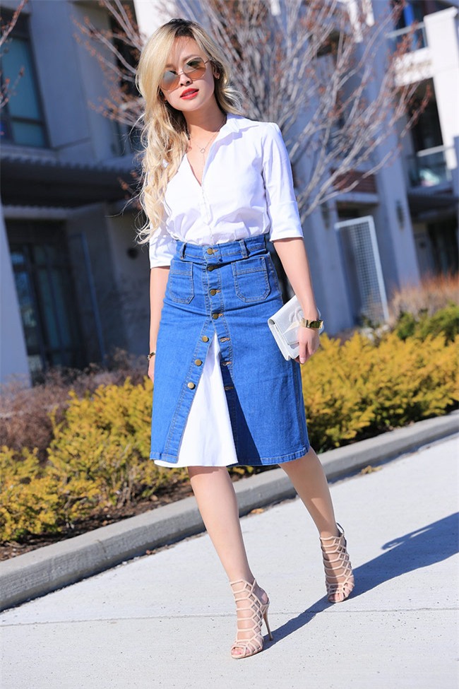 khong ngo mix chan vay va ao so mi nhu hoang thuy lai dep den the nay! - 5