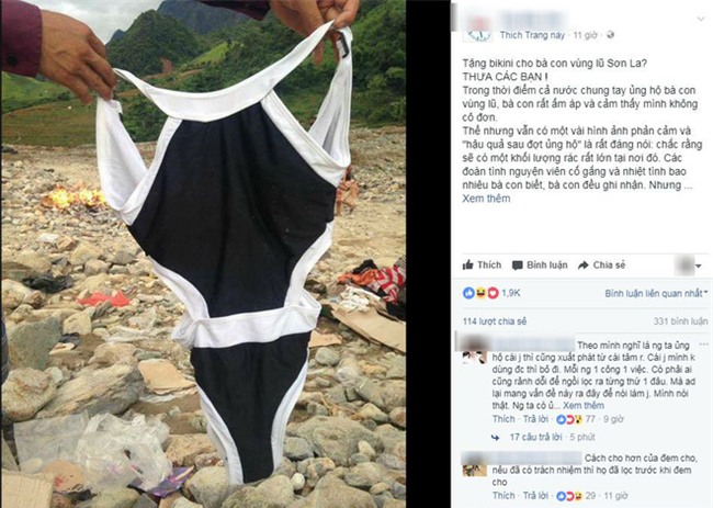 Mang bikini, đồ lót cũ đi từ thiện cho đồng bào vùng lũ Sơn La, nữ mạnh thường quân gây phẫn nộ - Ảnh 1.