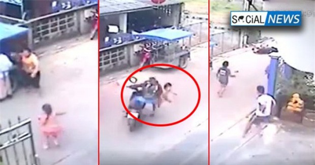 Bé gái đang chạy qua đường thì bất ngờ bị chiếc xe máy lao như tên bắn tông trúng - Ảnh 3.