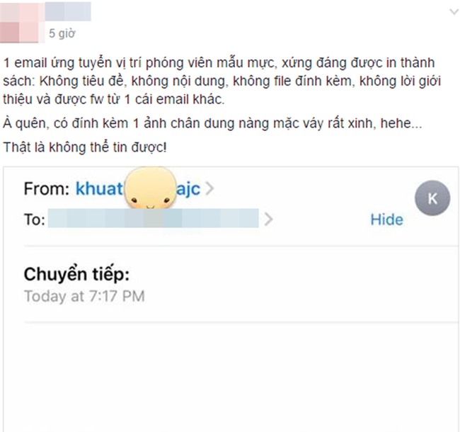 Sinh viên sắp ra trường "trêu ngươi" nhà tuyển dụng: Thư xin việc không tiêu đề, không nội dung, còn được forward từ một email khác! - Ảnh 1.