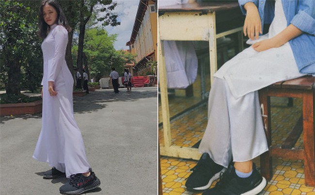 Con gái mặc áo dài, đi sneakers xinh mà, sao lại bị