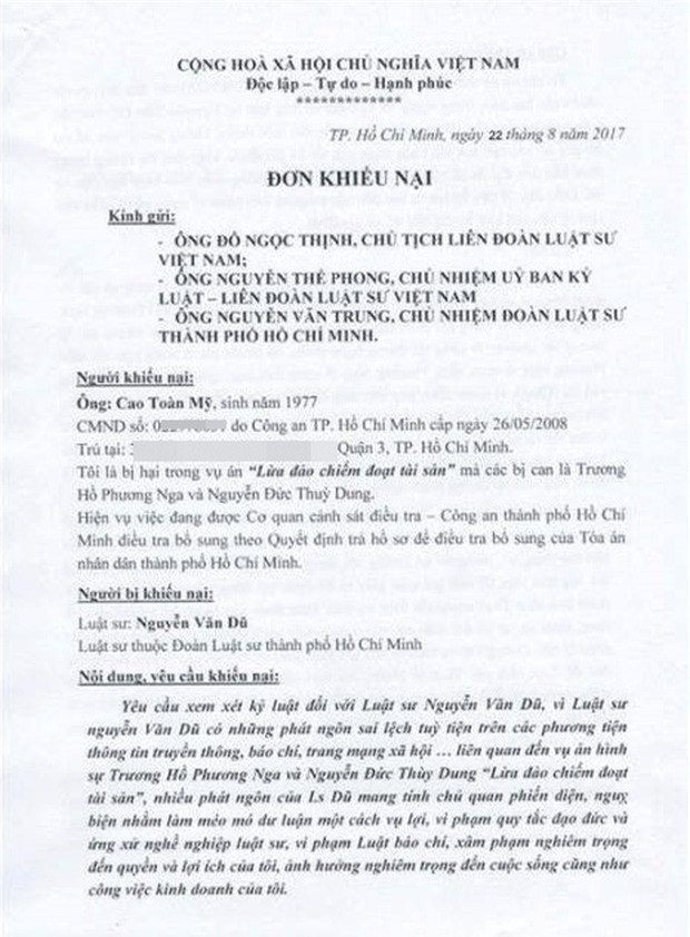 Cao Toàn Mỹ đề nghị kỷ luật luật sư của Phương Nga vì bị… tổn thương - Ảnh 1.