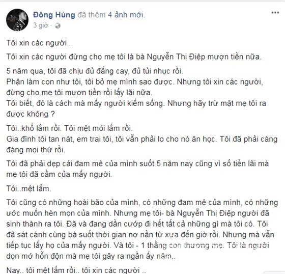 Đông Hùng, ca sĩ Đông Hùng, sao Việt, mẹ Đông Hùng, mẹ Đông Hùng nợ nần, mỹ dung, nhật thủy