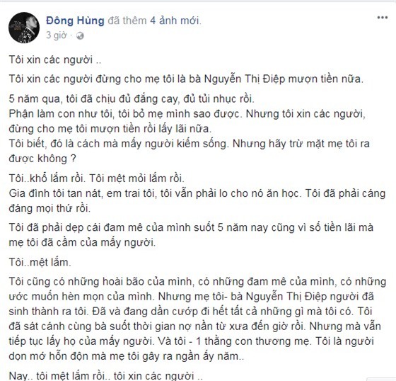 Đông Hùng, ca sĩ Đông Hùng, mẹ Đông Hùng nợ nần, Đông Hùng bị chém,chuyện làng sao,sao Việt