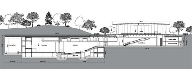 Dựa theo bản thiết kế, rạp hát được chia làm 2 phần, là phần trên bề mặt, và khán phòng chính nằm dưới lòng đất.