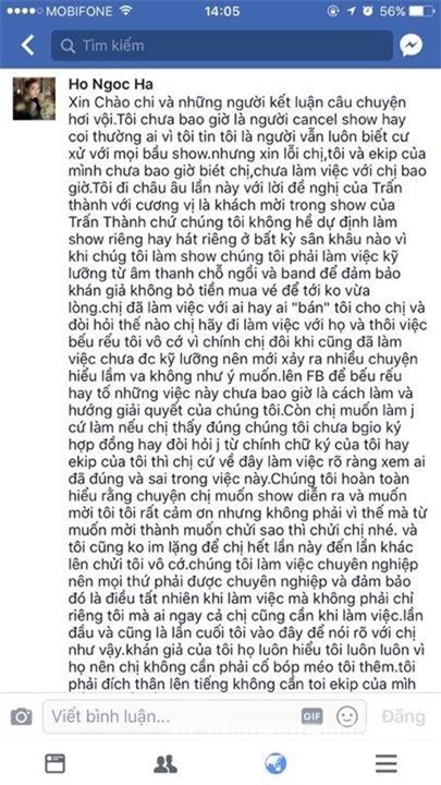 Hồ Ngọc Hà, ca sĩ Hồ Ngọc Hà, Hồ Ngọc Hà bị tố hủy show,