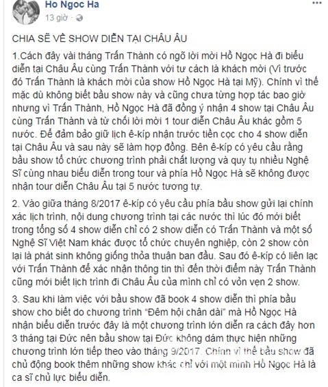 Hồ Ngọc Hà, ca sĩ Hồ Ngọc Hà, Hồ Ngọc Hà bị tố hủy show, 