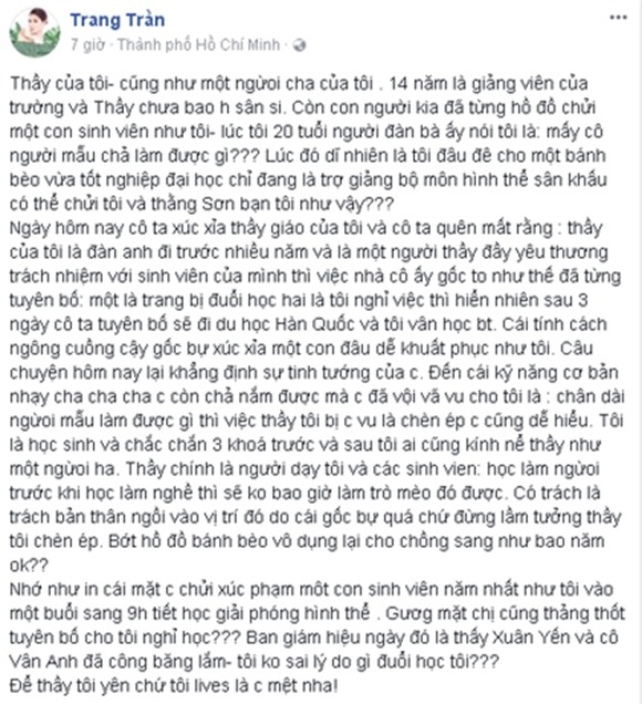 Dòng trạng thái được Trang Trần chia sẻ trên trang cá nhân cách đây ít giờ. - Tin sao Viet - Tin tuc sao Viet - Scandal sao Viet - Tin tuc cua Sao - Tin cua Sao