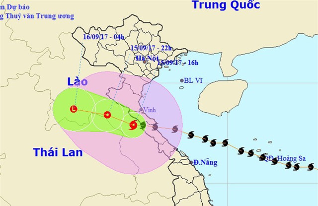 Vị trí và hướng di chuyển của bão số 10 (Ảnh: NCHMF).