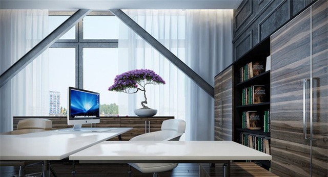 Bàn làm việc thường được đặt ở góc nhỏ nhiều ánh sáng và yên tĩnh.