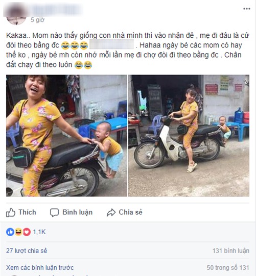Nhìn hình ảnh cậu bé chiêu trò bám đuôi xe mẹ này có ai thấy tuổi thơ của chính mình trong đó? - Ảnh 1.