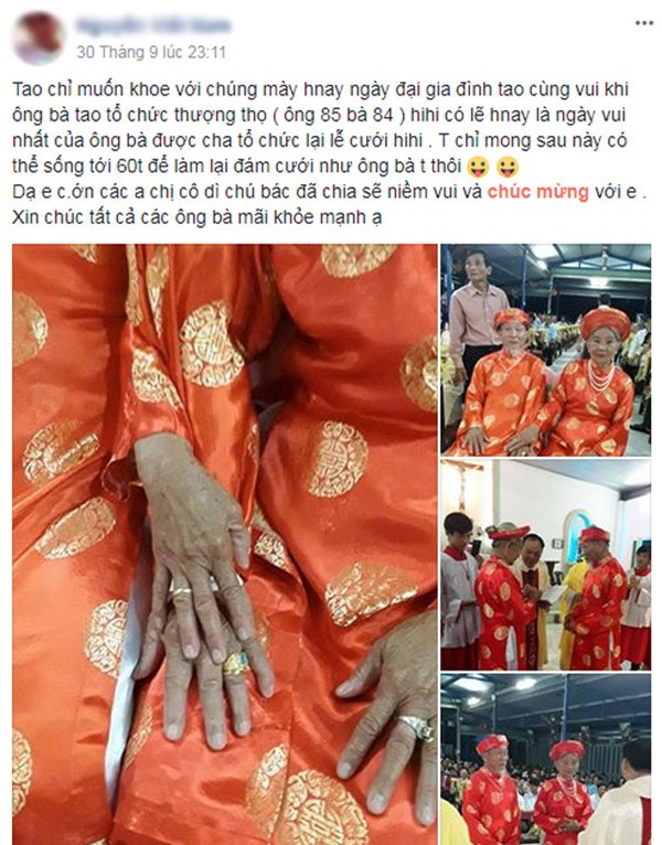 chau trai khoe "dam cuoi kim cuong" cua "ong ba anh" gan 90 tuoi khien dan mang tron mat - 1