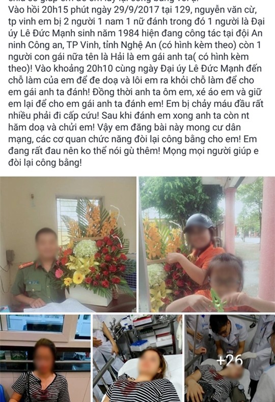 Nu sinh to bi ‘anh em’ dai uy cong an hanh hung, cau cuu cu dan mang