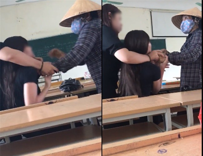 Clip: Phàn nàn về việc dép bị quét hất lên bục giảng, nữ sinh Nông Nghiệp bị cô lao công xông vào chửi bới, túm cổ áo - Ảnh 2.