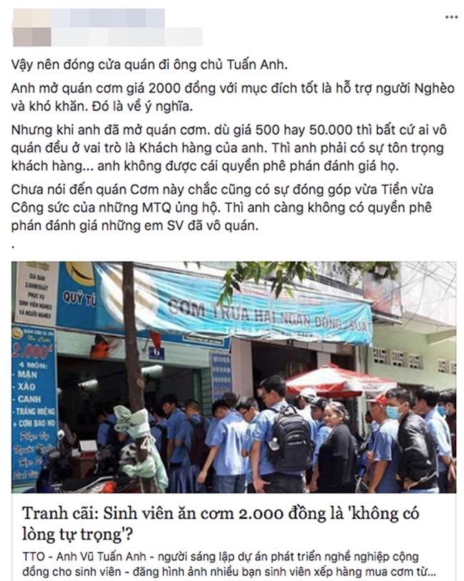 Phát ngôn gây tranh cãi: Sinh viên sức dài vai rộng ăn cơm từ thiện 2.000 đồng là "không có lòng tự trọng"? - Ảnh 3.