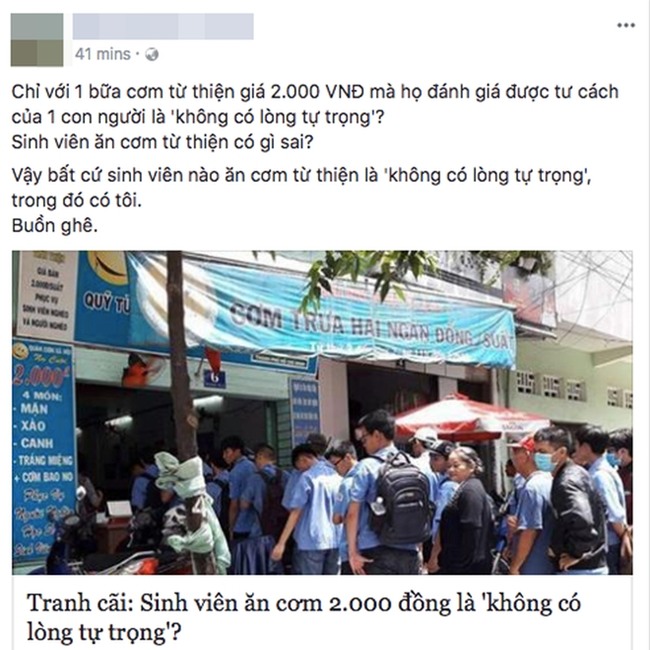 Phát ngôn gây tranh cãi: Sinh viên sức dài vai rộng ăn cơm từ thiện 2.000 đồng là "không có lòng tự trọng"? - Ảnh 3.
