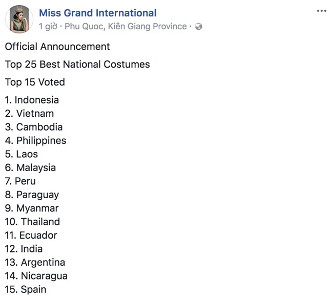 Chuyện hy hữu: BTC Miss Grand International công bố nhầm Top 1 bình chọn Trang phục dân tộc giữa Việt Nam và Indonesia - Ảnh 2.