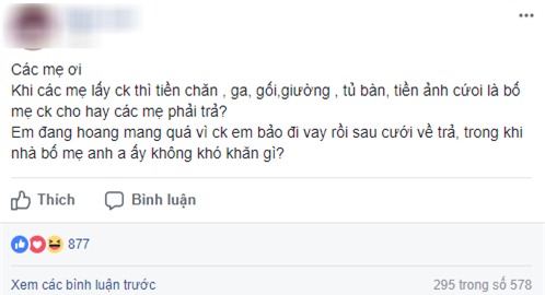 Đăng đàn thắc mắc chuyện bố mẹ chồng không chịu chi tiền mua giường tủ, chụp ảnh cưới, cô gái khiến chị em tranh cãi - Ảnh 1.
