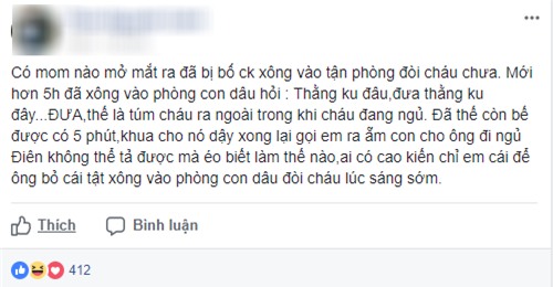 Than thở bố chồng vô duyên, 5 giờ sáng xông vào phòng đòi bế cháu, mẹ trẻ được 500 chị em bày cách trị - Ảnh 1.