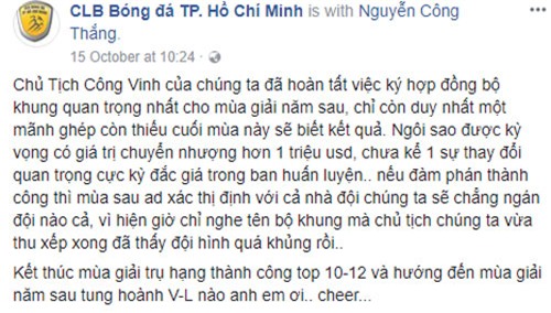 cong vinh gap rut dua chan sut trieu do ve clb tp hcm hinh anh 1