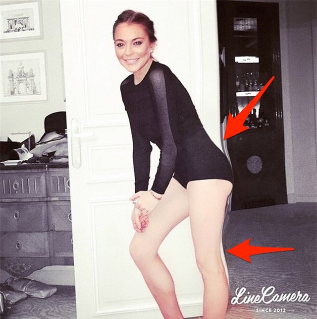 Bức ảnh của Lindsay Lohan bị cư dân mạng ném đá nặng nề vì sửa ảnh đến nỗi làm cong cả cánh cửa phía sau.