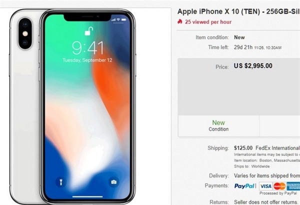 Một lời rao bán suất đặt trước iPhone X với giá 2.995USD