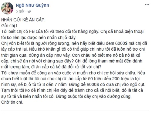 Bị phụ lòng tốt, MC tuyển chồng Quỳnh Scarlet dằn mặt kẻ đánh cắp 6.000 USD-1