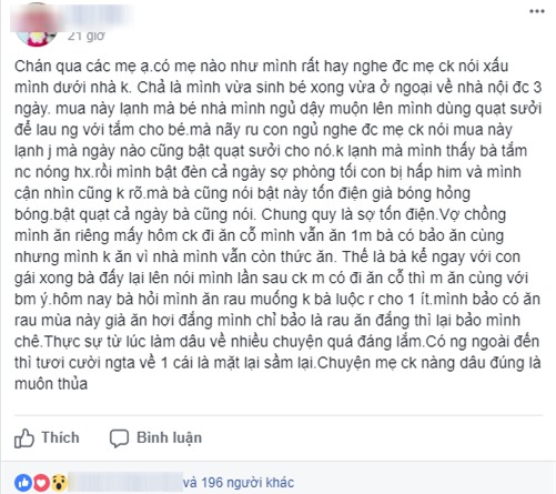Tố mẹ chồng hà tiện, không cho bật quạt sưởi, cằn nhằn vì mở đèn điện cả ngày, nàng dâu đâu ngờ bị chỉ trích - Ảnh 1.