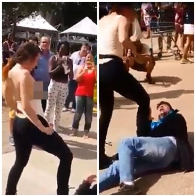 Sự thật đằng sau đoạn video người phụ nữ cởi áo, dùng ngực tấn công gã yêu râu xanh ở Brazil - Ảnh 1.