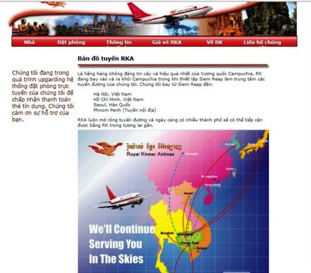 Ảnh chụp lại trang web của Royal Khmer Airlines ngày 4/11/2017