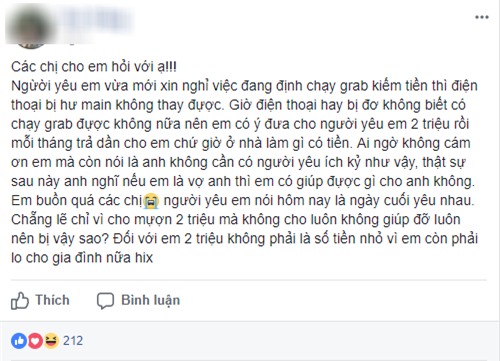 Bị chia tay vì cho bạn trai vay 2 triệu kèm giao hẹn nhớ trả dần cho em, cô nàng vẫn không hiểu tại sao - Ảnh 1.