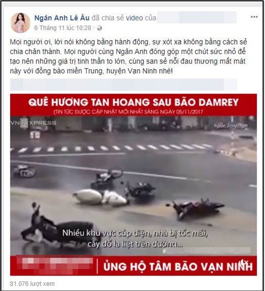 Hoa hậu Đại dương 2017 - Lê Âu Ngân Anh kêu gọi mọi người cùng chung tay ủng hộ người dân đang chịu thiệt hại bởi cơn bão Damrey. - Tin sao Viet - Tin tuc sao Viet - Scandal sao Viet - Tin tuc cua Sao - Tin cua Sao