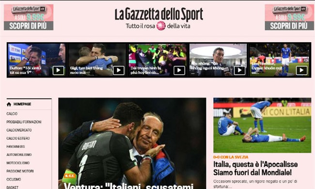 Italia lỡ hẹn World Cup 2018: Báo chí thế giới coi là nỗi nhục thế kỉ