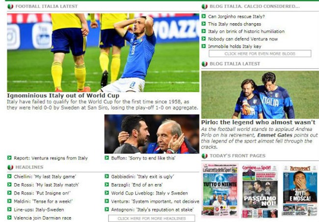 Italia lỡ hẹn World Cup 2018: Báo chí thế giới coi là nỗi nhục thế kỉ