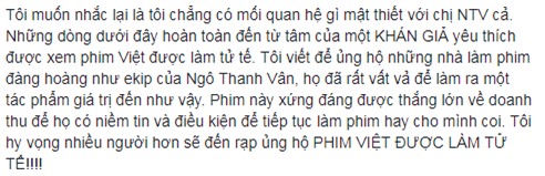 Trấn Thành khẳng định mình không nhận bất cứ một đồng nào để quảng cáo cho phim. Những gì anh viết là chính cảm nhận của mình dưới góc độ một khán giả xem phim Việt. - Tin sao Viet - Tin tuc sao Viet - Scandal sao Viet - Tin tuc cua Sao - Tin cua Sao