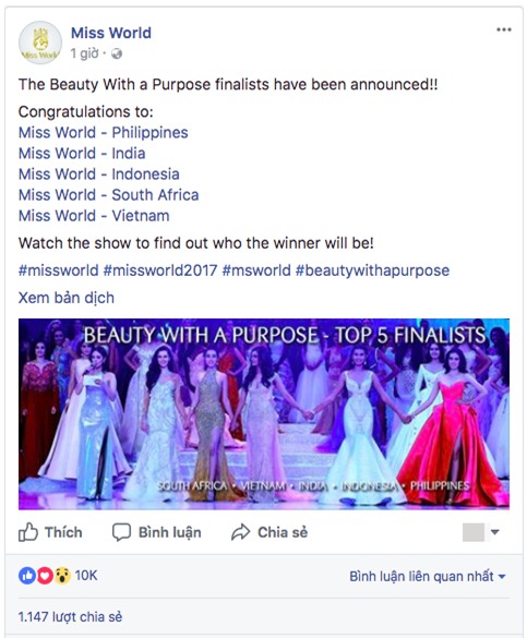 Thêm tin vui từ Miss World 2017: Đại diện Việt Nam - Đỗ Mỹ Linh xuất sắc lọt Top 5 Hoa hậu Nhân ái - Ảnh 1.