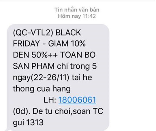 Nhắn tin tới khách hàng về chương trình giảm giá ngày Thứ Sáu đen