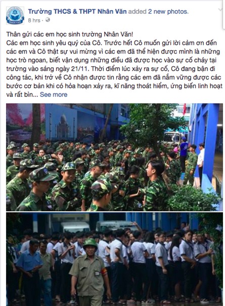 Cô hiệu trưởng viết tâm thư cảm ơn học sinh sau vụ cháy trường học ở Sài Gòn - Ảnh 1.