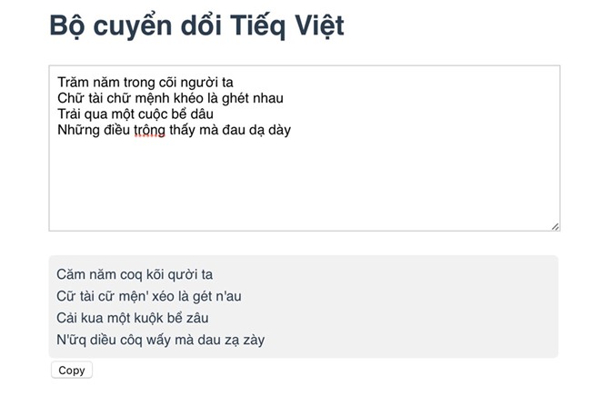 Công cụ chuyển chữ Việt thành Tiếq Việt kiểu mới