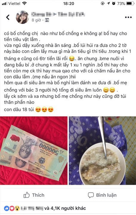 co dau 18 tuoi duoc bo chong cho tien tieu, me chong cung chieu hon con gai - 1